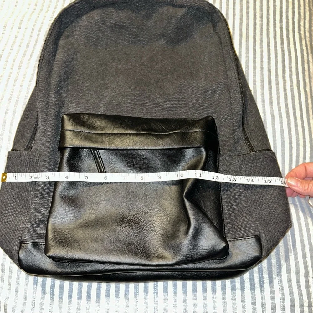 PX Collective Black Canvas and Faux Leather Laptop Backpack Rucksack Mens Womens